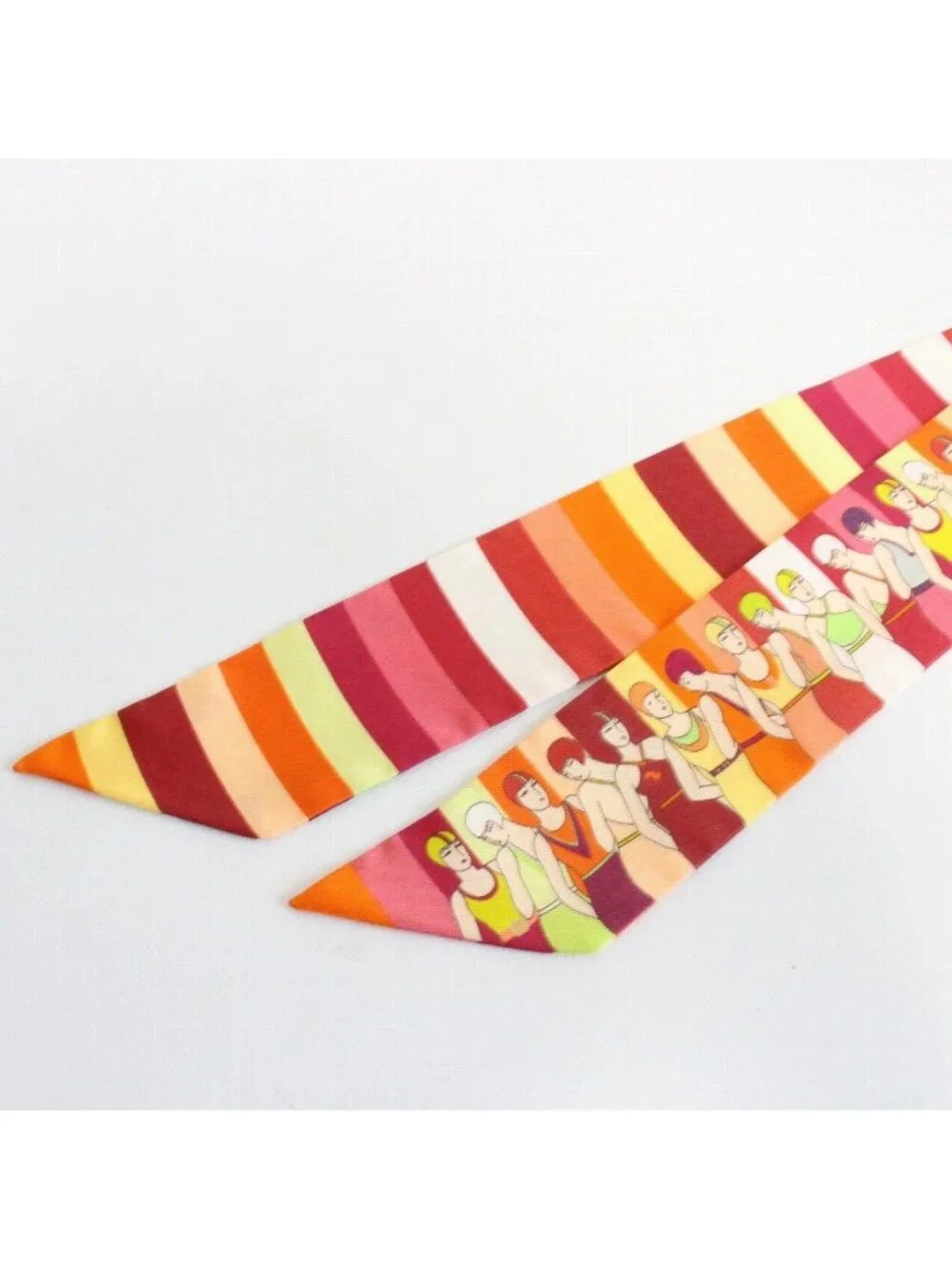 Hermes Tsuiri People Who Play in the Water Silk 100% Orange Pawn Scarf